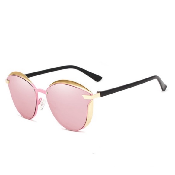 Accessories - KINGSEVEN Polarized Mirrored Pink Lenses Gold Cat Eye Sunglasses